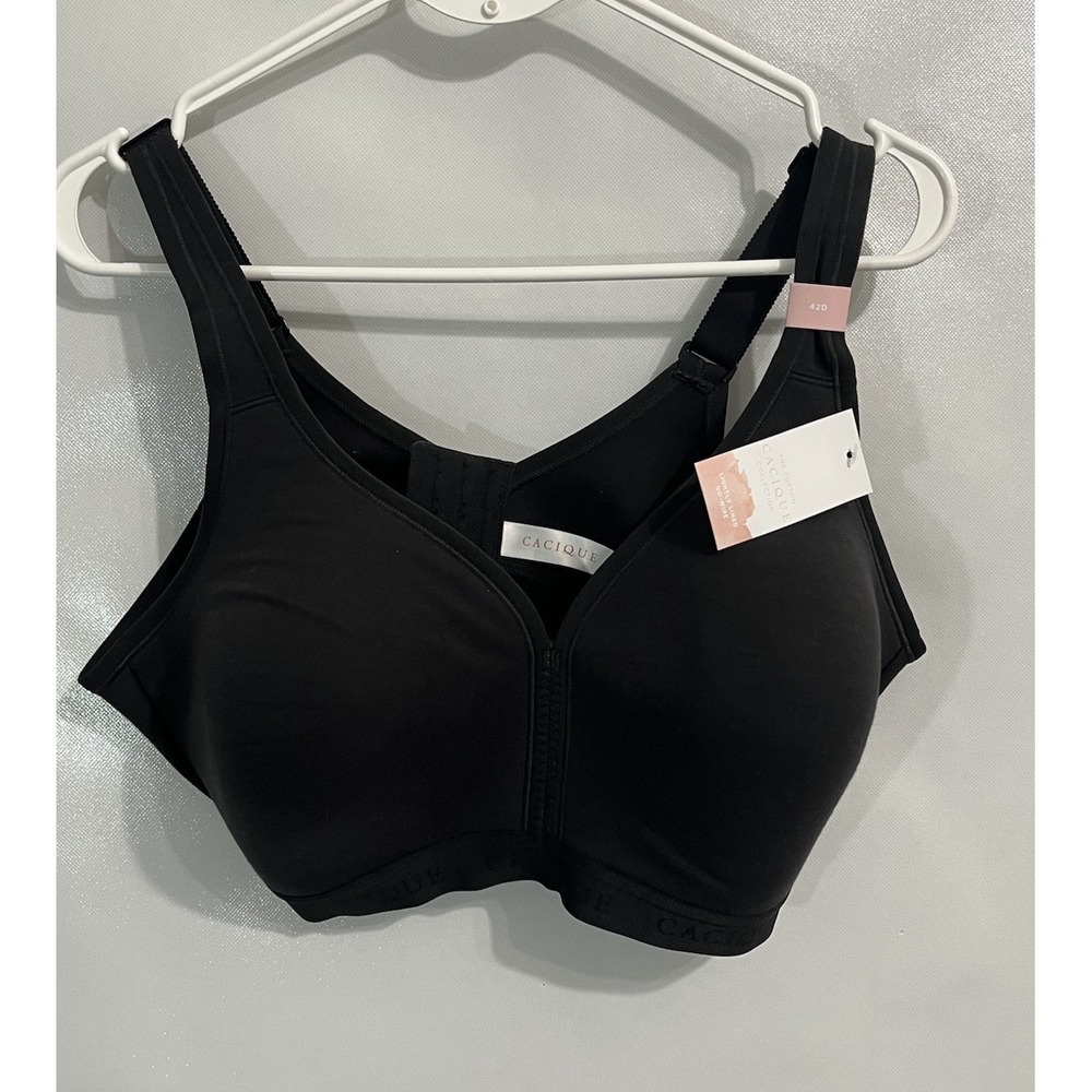 Cacique Size 42D Womens Bra Lightly Lined No Wire T Shirt Bra Black NWT $43